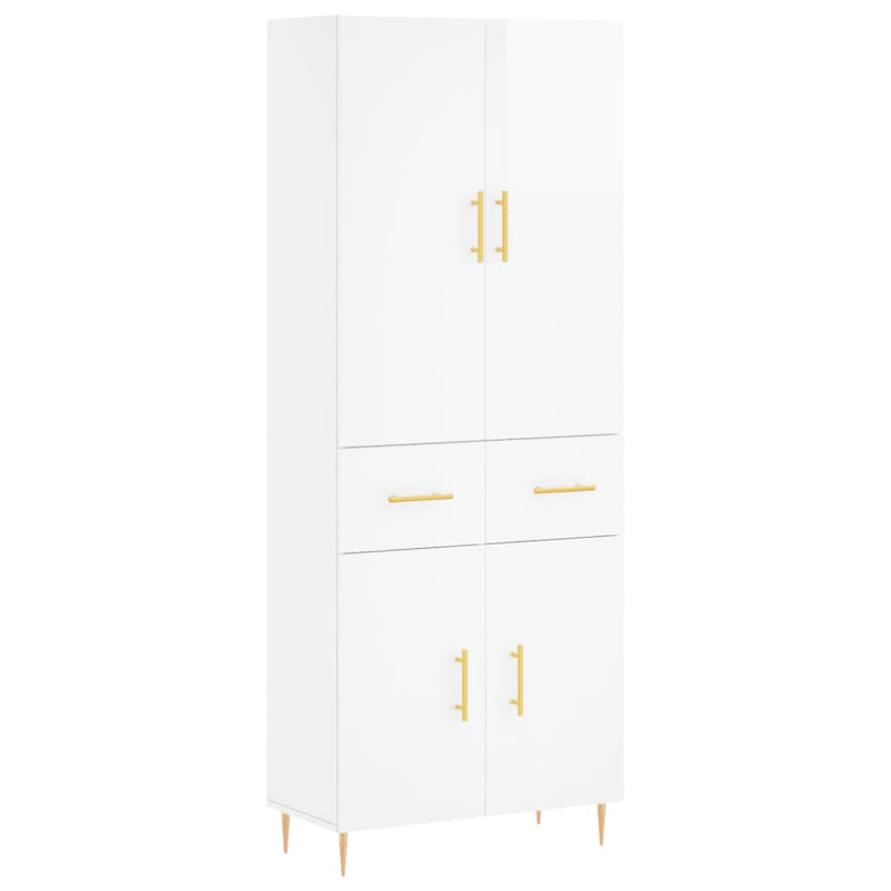 Highboard høyglans hvit 69,5x34x180 cm konstruert tre