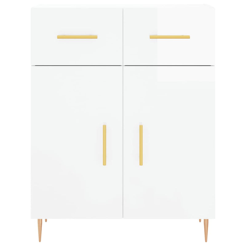 Highboard høyglans hvit 69,5x34x180 cm konstruert tre