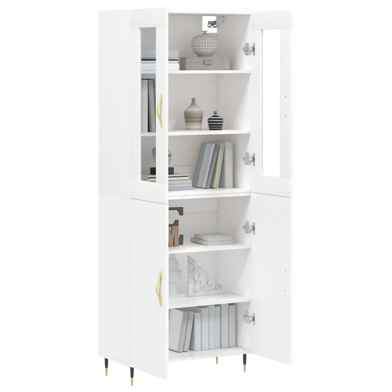 Highboard hvit 69,5x34x180 cm konstruert tre