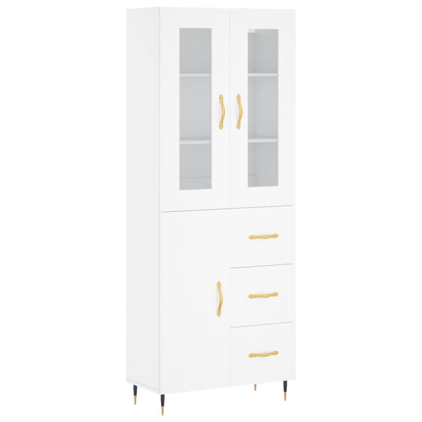 Highboard hvit 69,5x34x180 cm konstruert tre