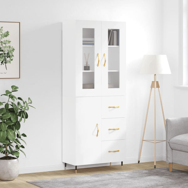 Highboard hvit 69,5x34x180 cm konstruert tre