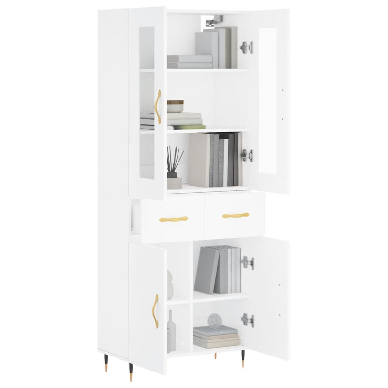 Highboard hvit 69,5x34x180 cm konstruert tre