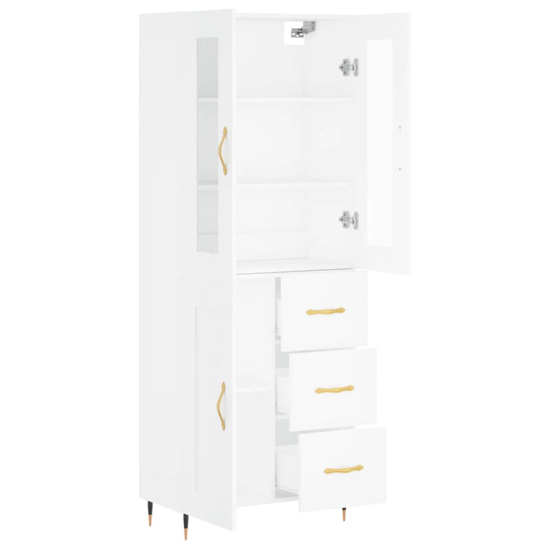 Highboard hvit 69,5x34x180 cm konstruert tre