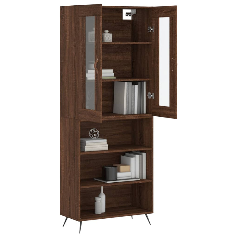 Highboard brun eik 69,5x34x180 cm konstruert tre