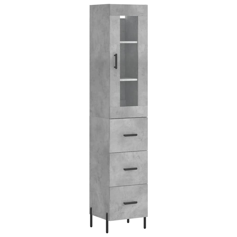 Highboard betonggrå 34,5x34x180 cm konstruert tre