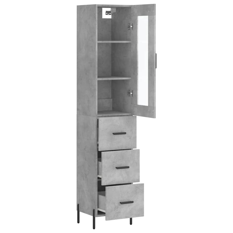 Highboard betonggrå 34,5x34x180 cm konstruert tre