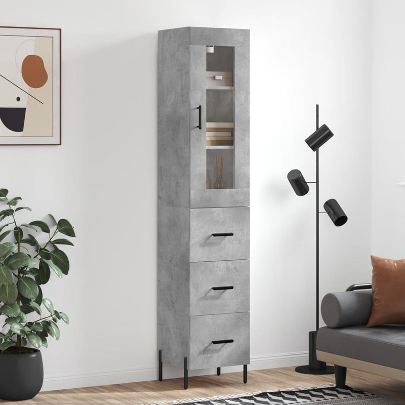 Highboard betonggrå 34,5x34x180 cm konstruert tre