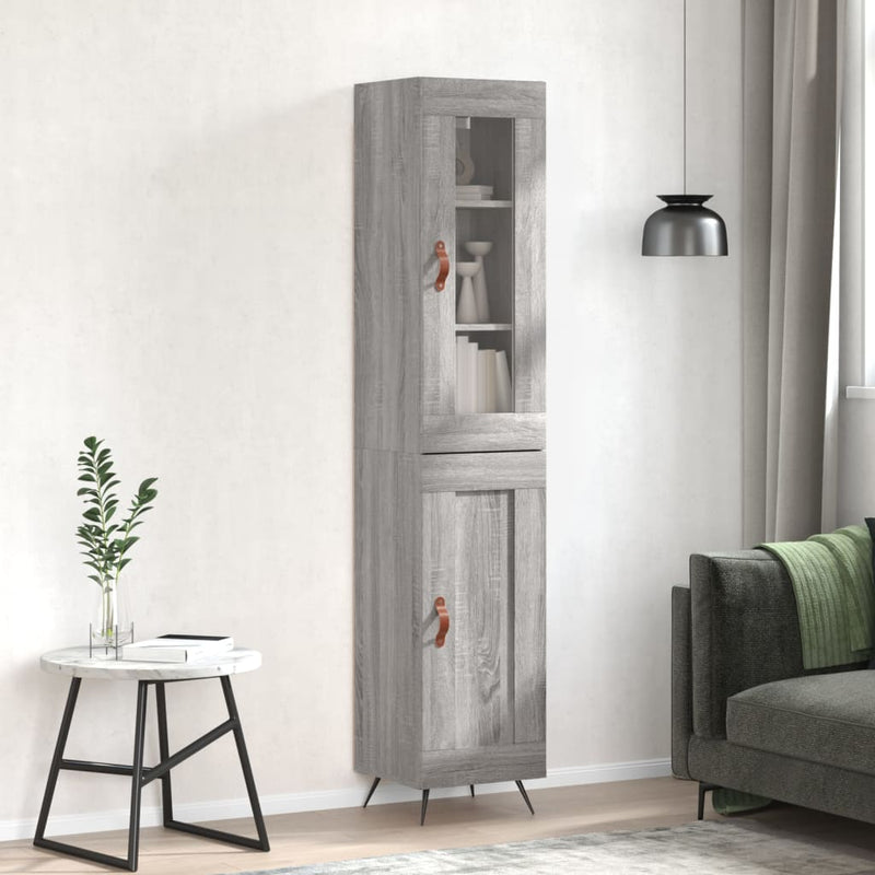 Highboard grå sonoma 34,5x34x180 cm konstruert tre