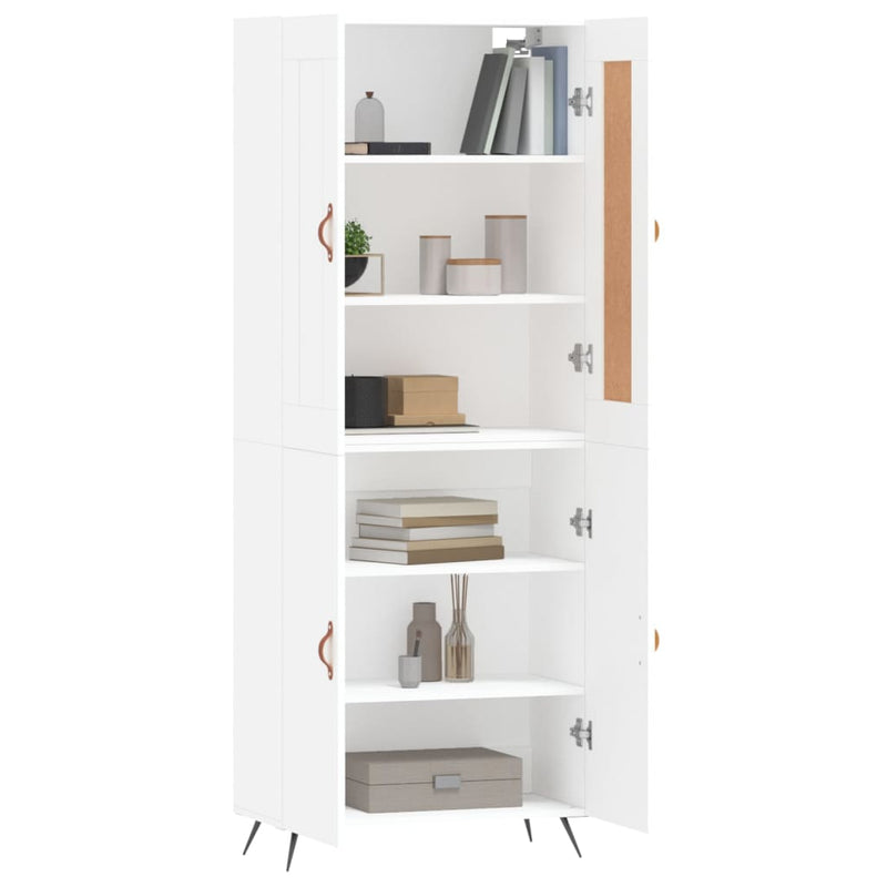 Highboard hvit 69,5x34x180 cm konstruert tre