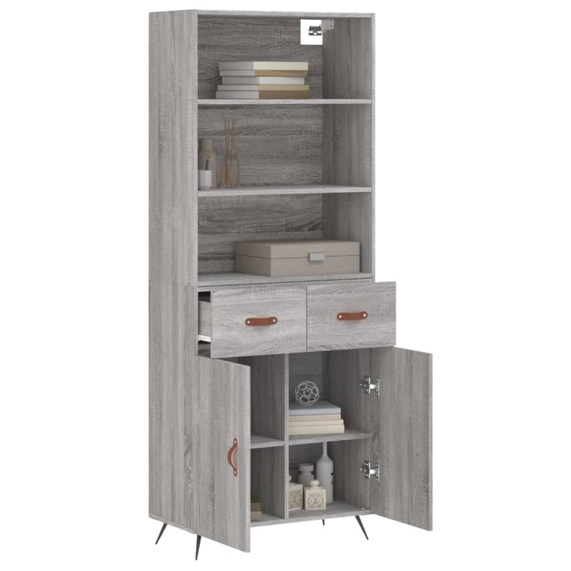 Highboard grå sonoma 69,5x34x180 cm konstruert tre