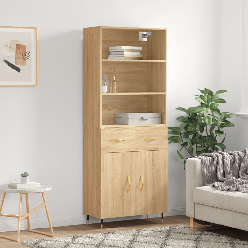 Highboard sonoma eik 69,5x34x180 cm konstruert tre