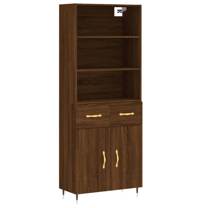 Highboard brun eik 69,5x34x180 cm konstruert tre