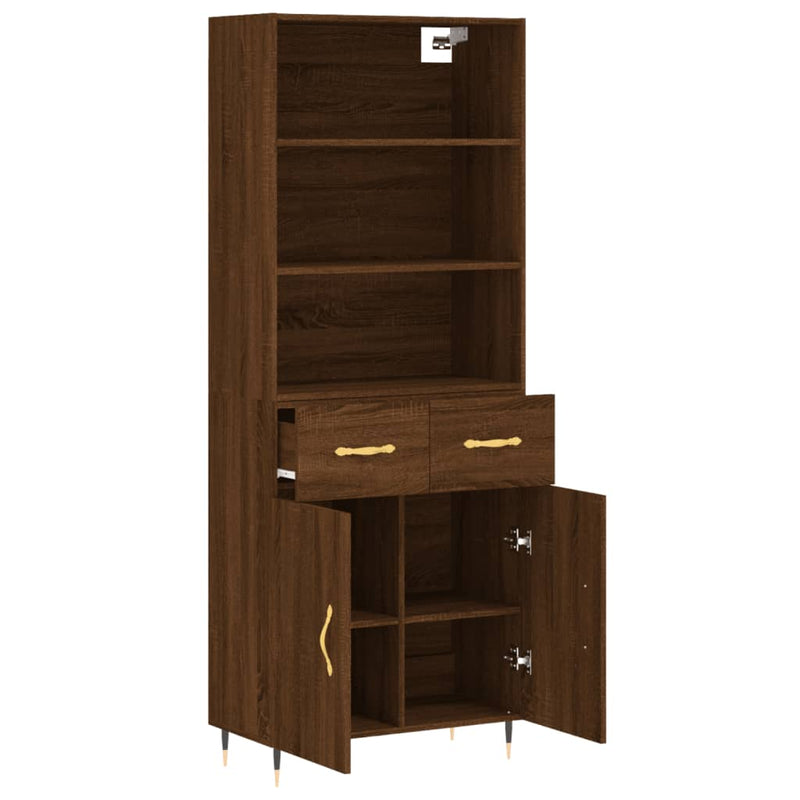 Highboard brun eik 69,5x34x180 cm konstruert tre