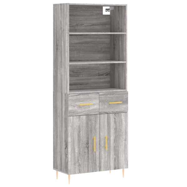 Highboard grå sonoma 69,5x34x180 cm konstruert tre