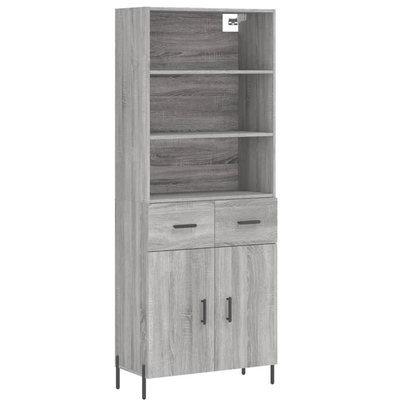 Highboard grå sonoma 69,5x34x180 cm konstruert tre