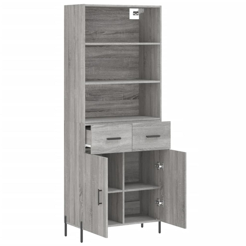 Highboard grå sonoma 69,5x34x180 cm konstruert tre