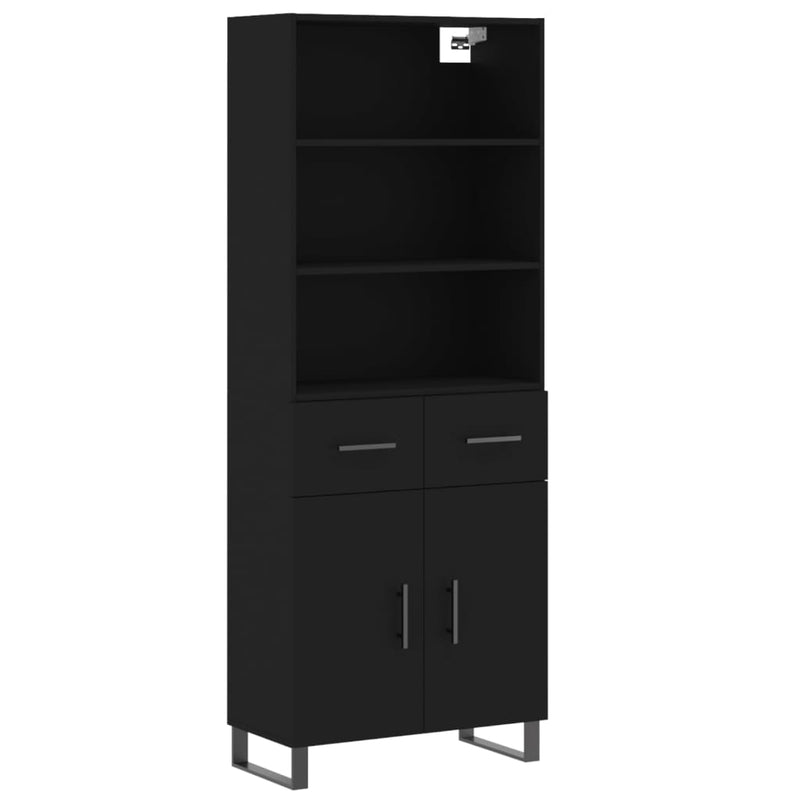 Highboard svart 69,5x34x180 cm konstruert tre