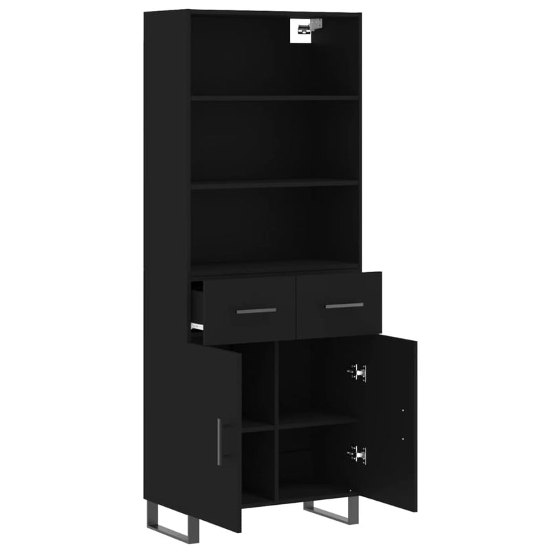 Highboard svart 69,5x34x180 cm konstruert tre