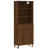 Highboard brun eik 69,5x34x180 cm konstruert tre