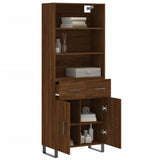 Highboard brun eik 69,5x34x180 cm konstruert tre