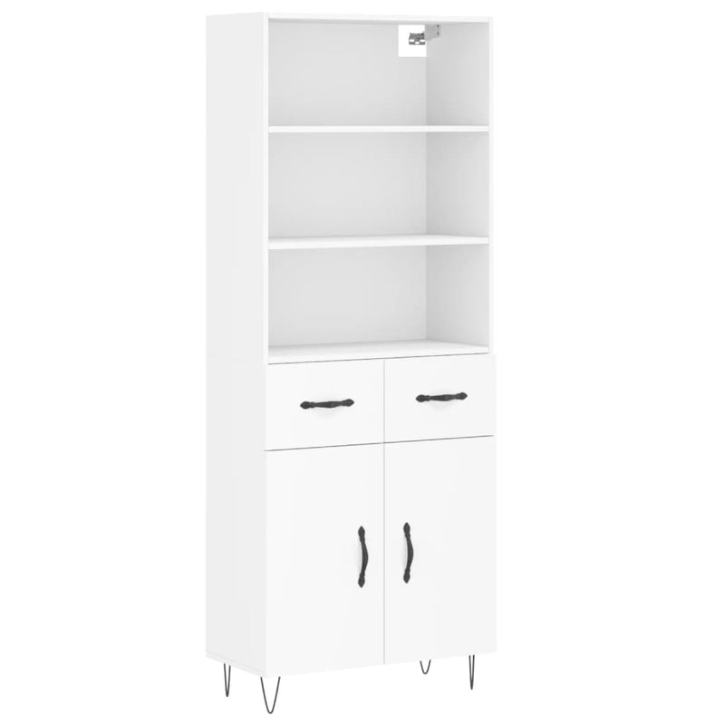 Highboard hvit 69,5x34x180 cm konstruert tre