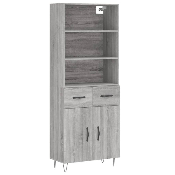 Highboard grå sonoma 69,5x34x180 cm konstruert tre