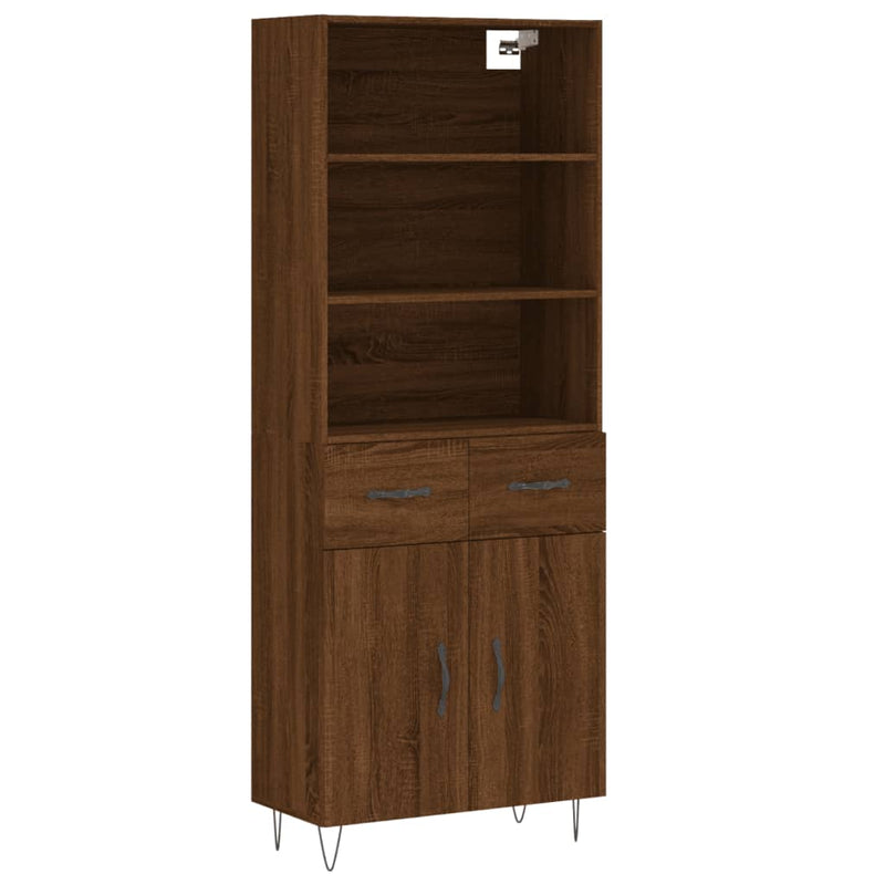 Highboard brun eik 69,5x34x180 cm konstruert tre