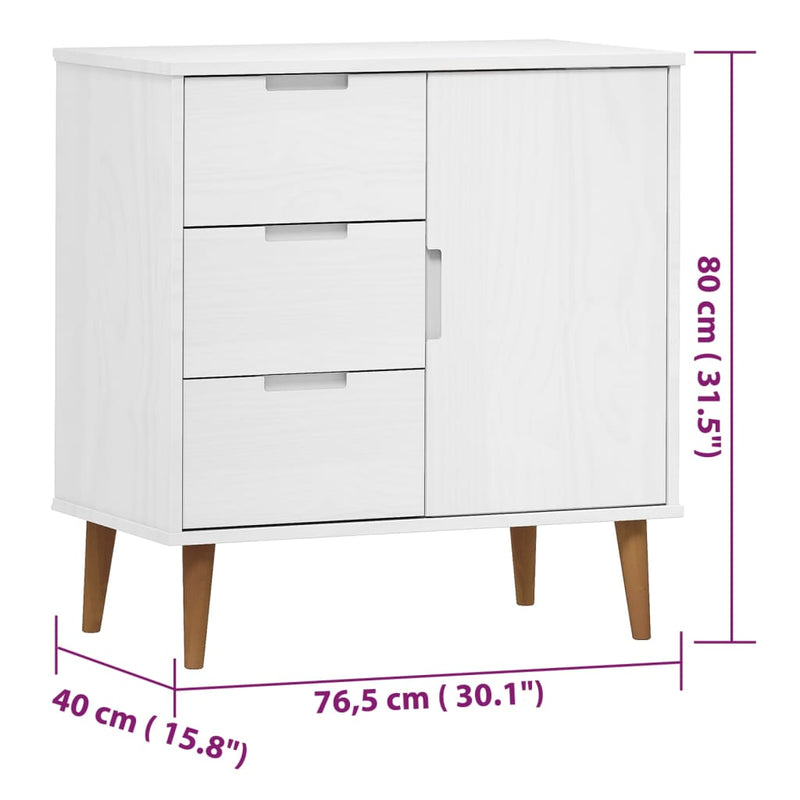 Skjenk MOLDE hvit 76,5x40x80 cm heltre furu