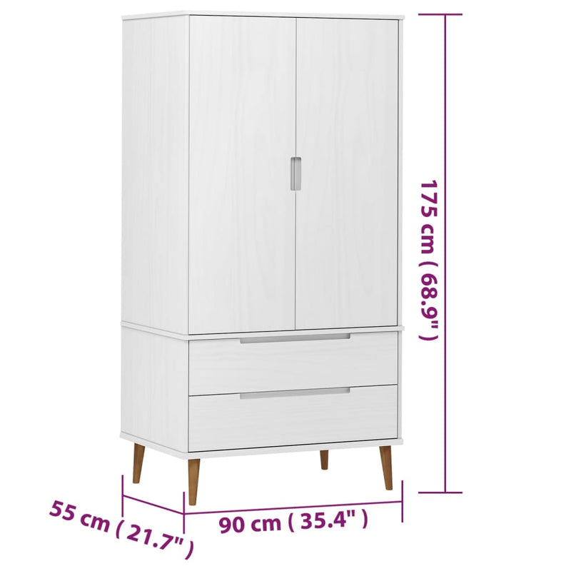 Garderobe MOLDE hvit 90x55x175 cm heltre furu
