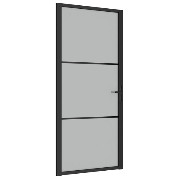 Innerdør 93x201,5 cm svart matt glass og aluminium
