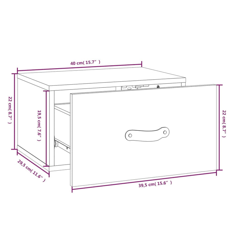 vidaXL Veggmonterte nattbord 2 stk svart 40x29,5x22 cm