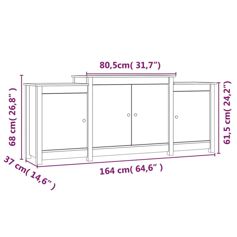 Skjenk svart 164x37x68 cm heltre furu