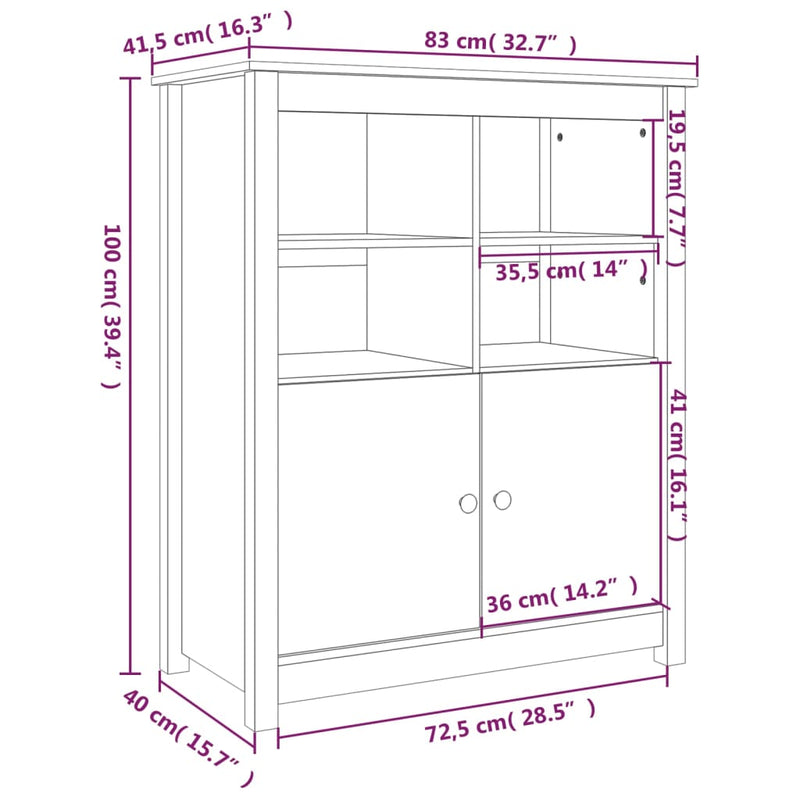 Skjenk 83x41,5x100 cm heltre furu