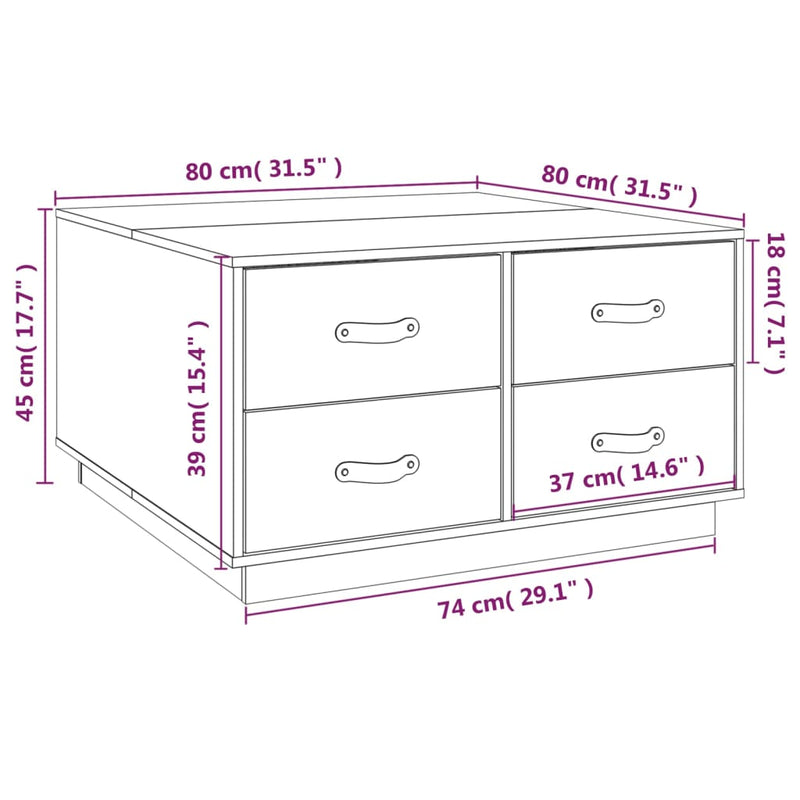 vidaXL Salongbord honningbrun 80x80x45 cm heltre furu