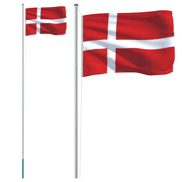 Dansk flagg og stang 6,23 m aluminium