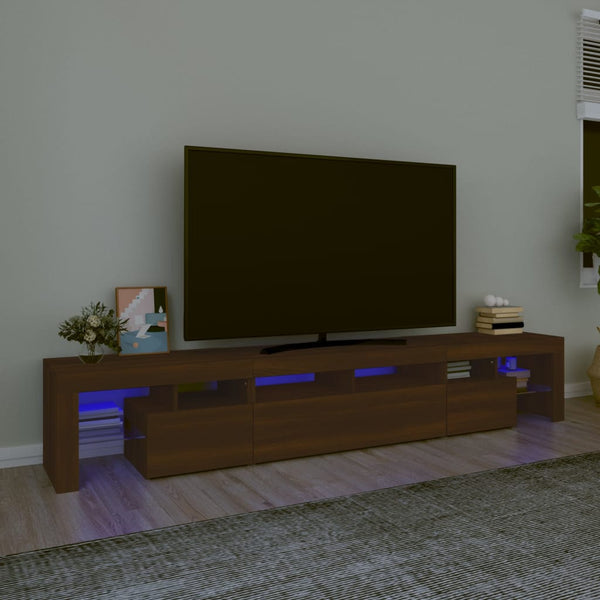 TV-benk med LED-lys brun eik 230x36,5x40 cm