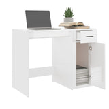 Skrivebord høyglans hvit 100x49x75 cm konstruert tre
