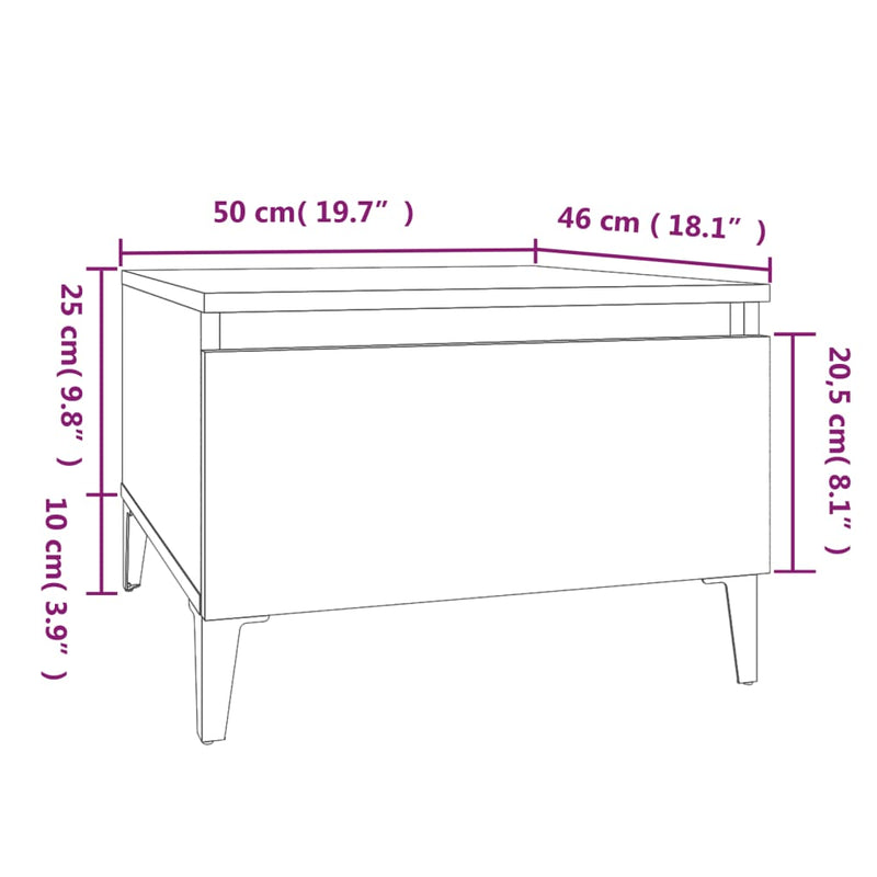 Sidebord høyglans hvit 50x46x35 cm konstruert tre
