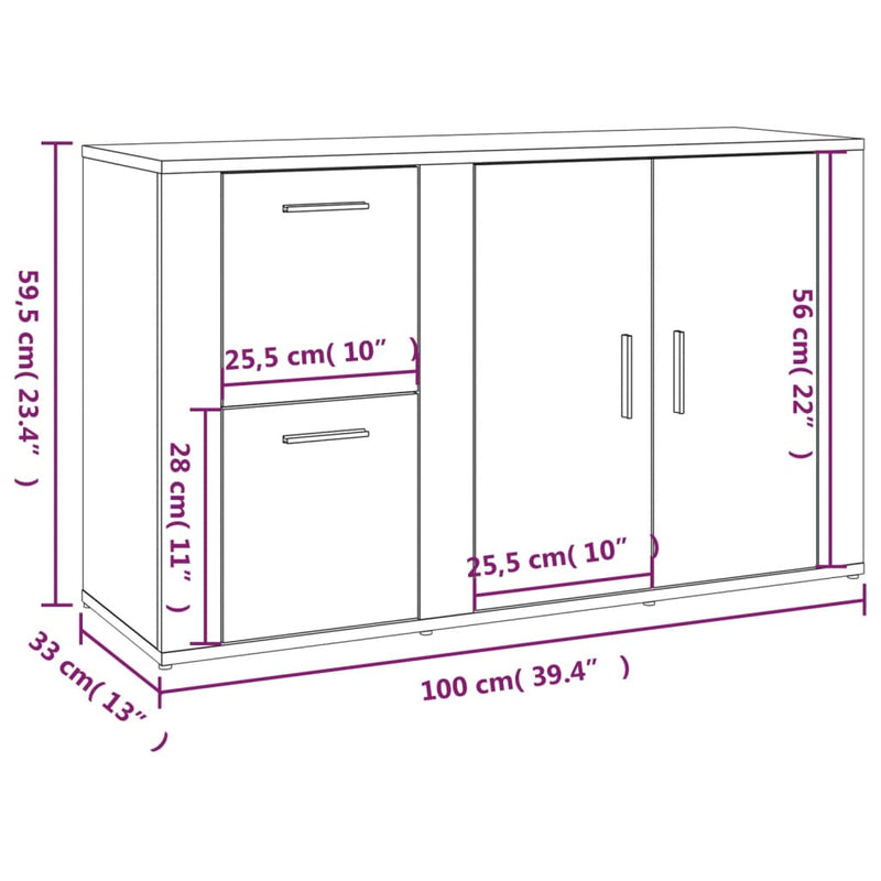 Skjenk hvit 100x33x59,5 cm konstruert tre