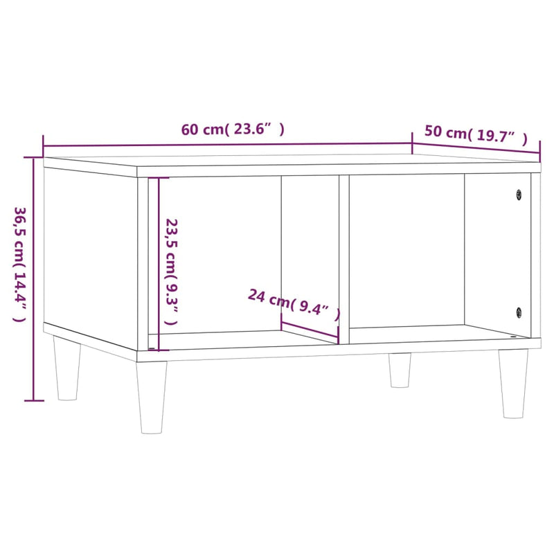 Salongbord hvit 60x50x36,5 cm konstruert tre