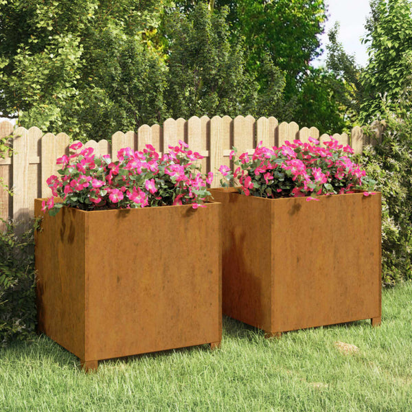 Plantekasser med ben 2 stk rust 49x47x50 cm cortenstål