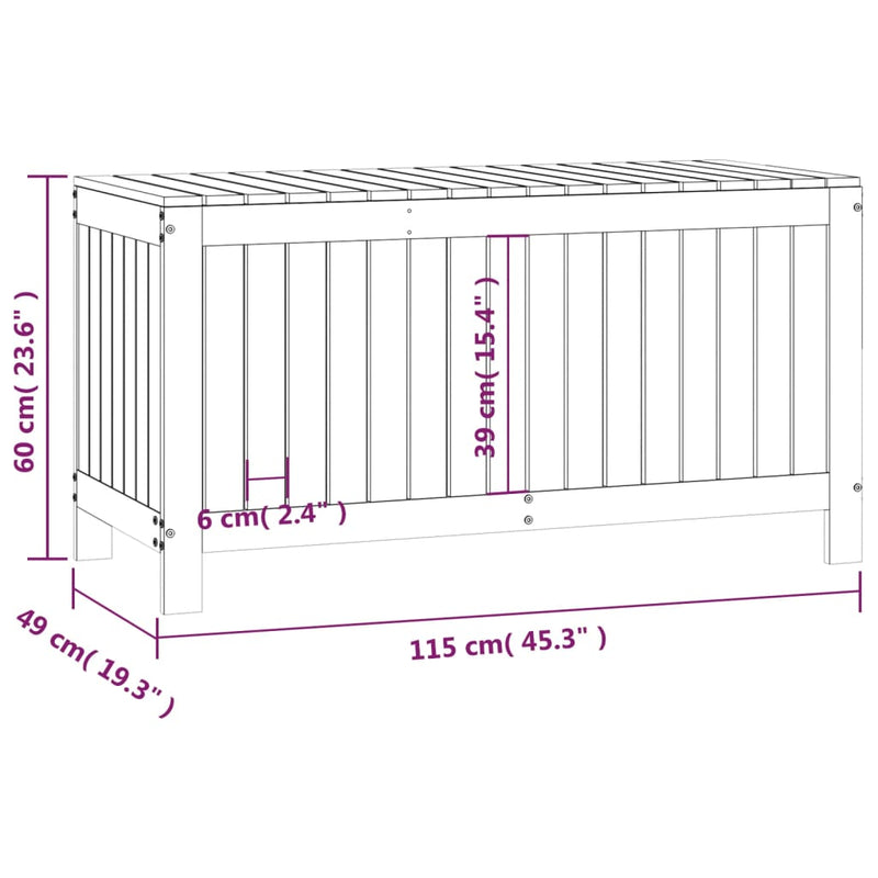 Putekasse hvit 115x49x60 cm heltre furu