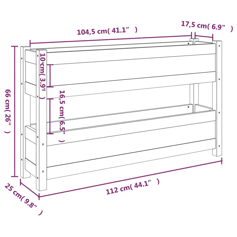 Plantekasse svart 112x25x66 cm heltre furu