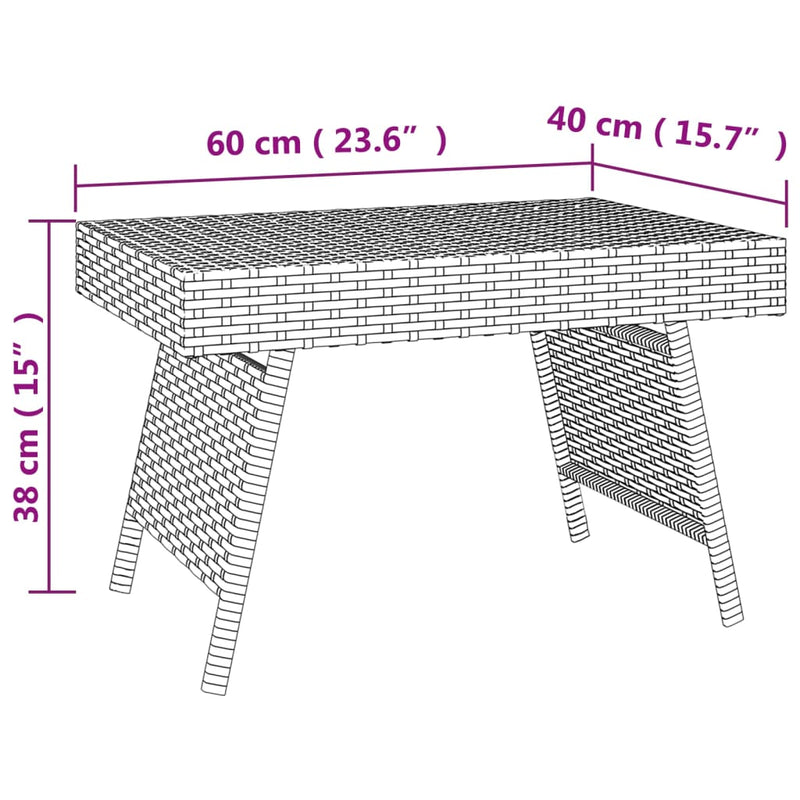 Sammenleggbart sidebord svart 60x40x38 cm polyrotting