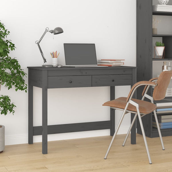 Skrivebord med skuffer grå 100x50x78 cm heltre furu