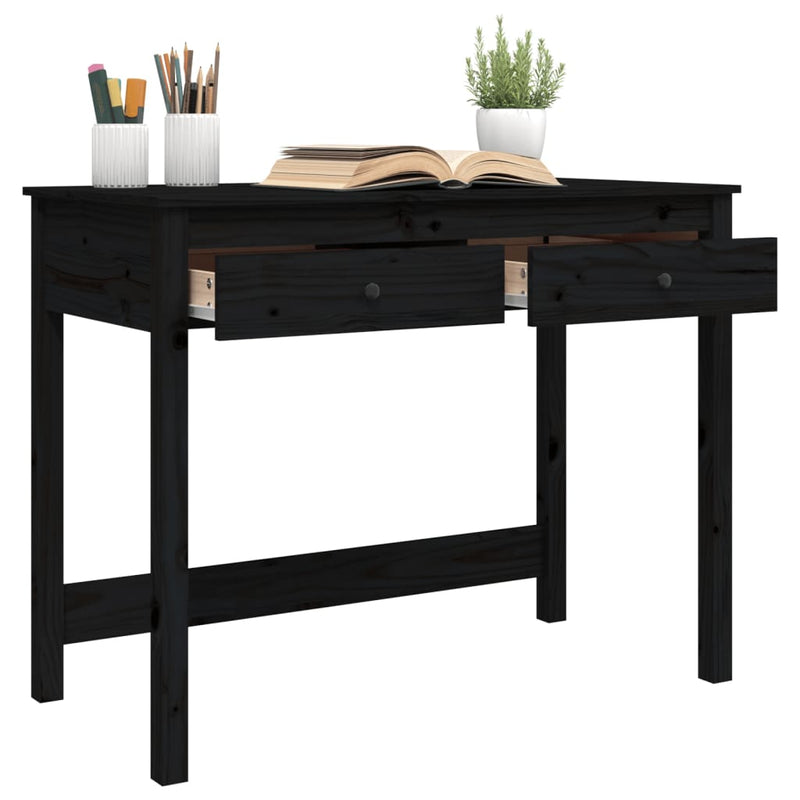 Skrivebord med skuffer svart 100x50x78 cm heltre furu