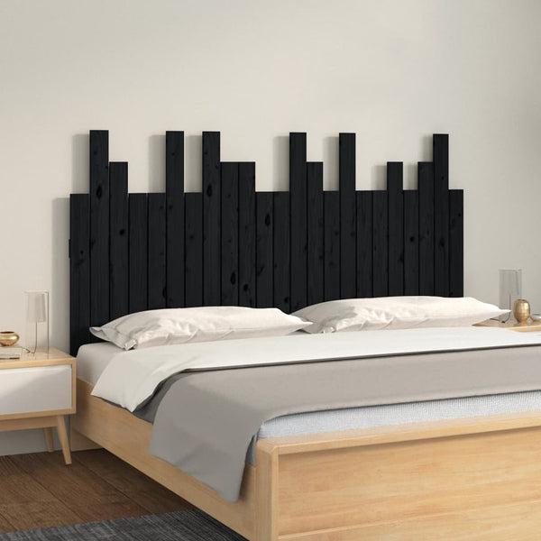 Veggmontert sengegavl svart 146,5x3x80 cm heltre furu