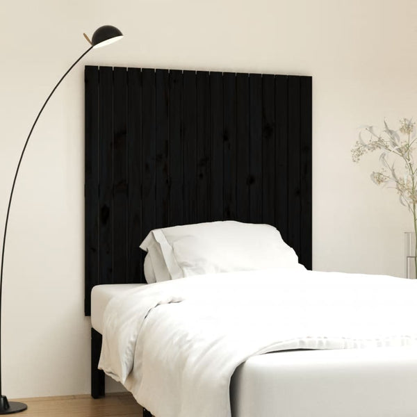 Veggmontert sengegavl svart 108x3x110 cm heltre furu