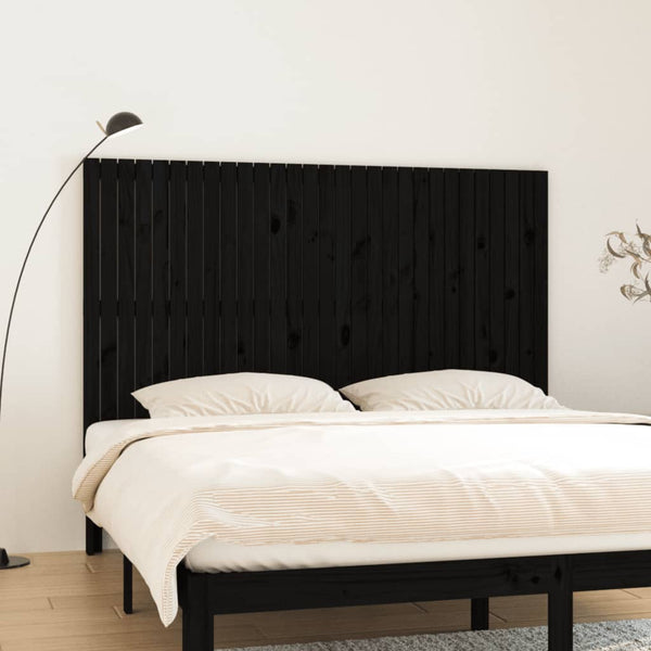 Veggmontert sengegavl svart 185x3x110 cm heltre furu