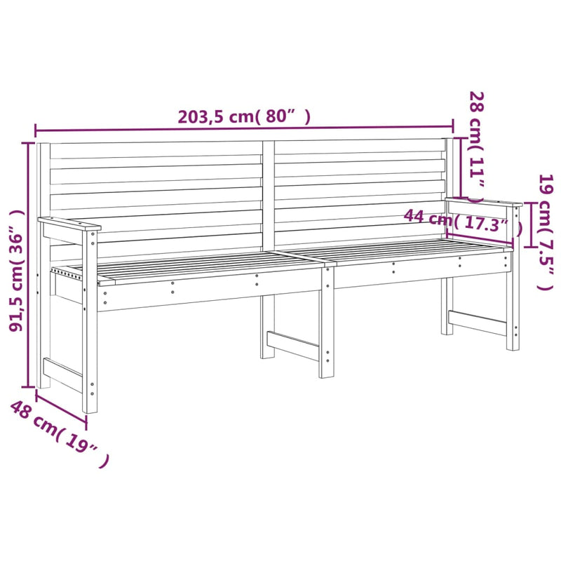 Hagebenk svart 203,5x48x91,5 cm heltre furu